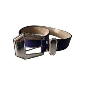 Vtg 80's 90's Purple Leather Chrome Buckle Belt L